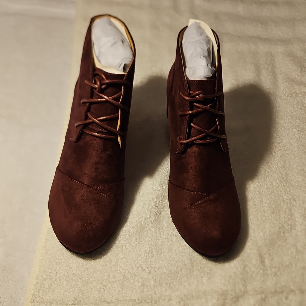 J.Adams Shoes Roxy‎ Dark Burgundy Suede Ankle Bootie Lace Up Round Toe Women 9